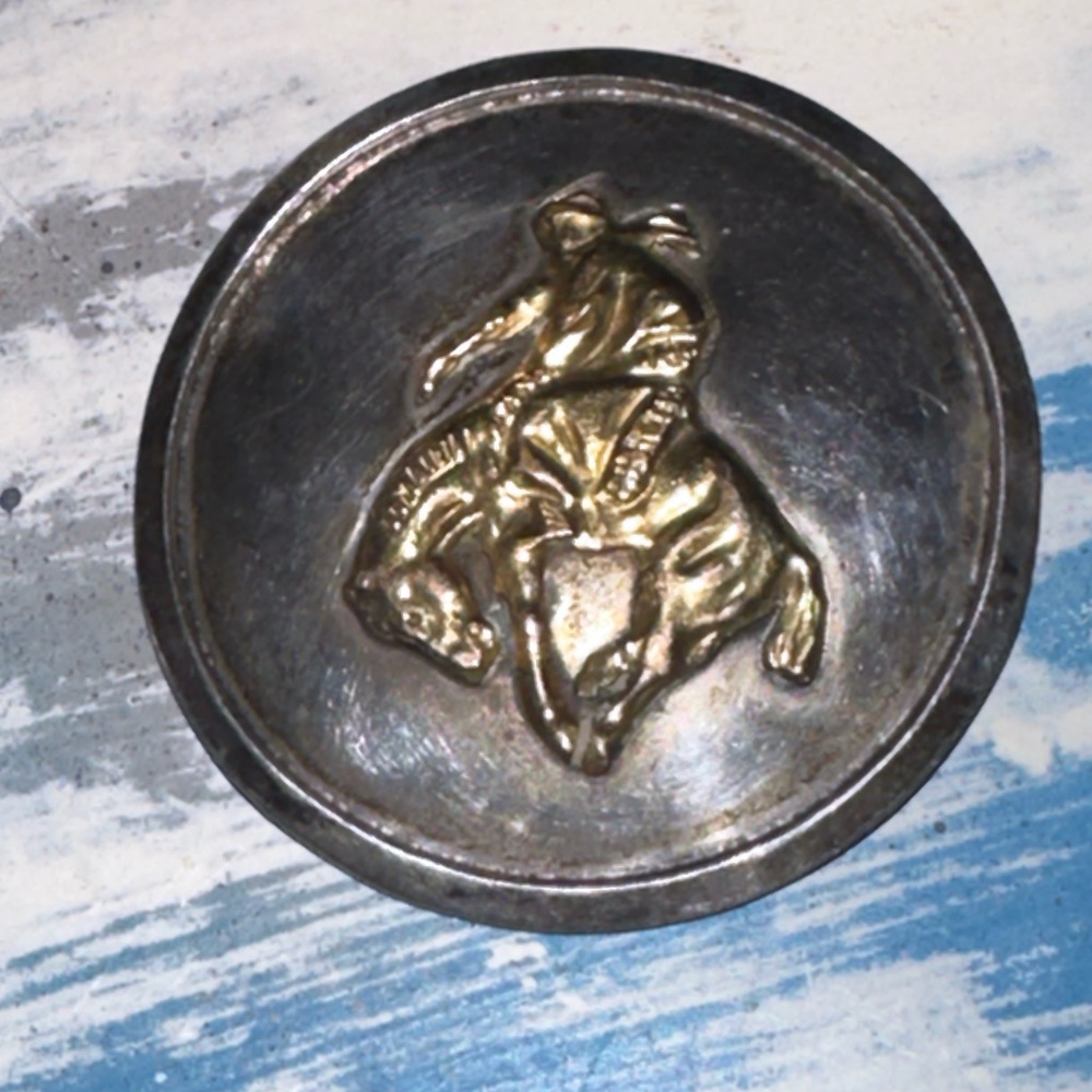 Handmade Steampunk Western Bucking Bronco Pinback Button / Badge